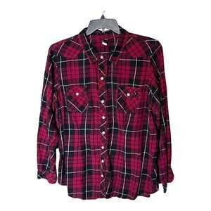Torrid 100% Cotton Red & Black Plaid Long Sleeve Button Front Shirt Size 3 or 3X